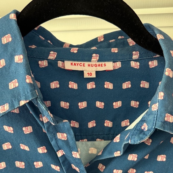 Kayce Hughes Long Sleeve Blue and Pink Patterned Dress 100% Cotton - Picture 3 of 6